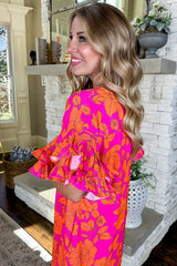 Pink Voluminous Ruffled Sleeve Floral Dress Floral Dresses JT's Designer Fashion