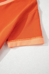 Russet Orange Two-tone Short Sleeve V Neck Patched Pocket Loose Romper Jumpsuits & Rompers JT's Designer Fashion