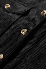 Black Corduroy Flap Pocket Button Up Shacket Jackets JT's Designer Fashion