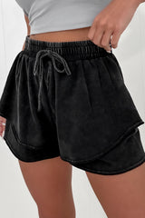 Black Mineral Wash French Terry High Waist Casual Shorts Casual Shorts JT's Designer Fashion