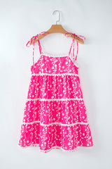 Pink Floral Print Ric Rac Patched Sleeveless Mini Dress Floral Dresses JT's Designer Fashion