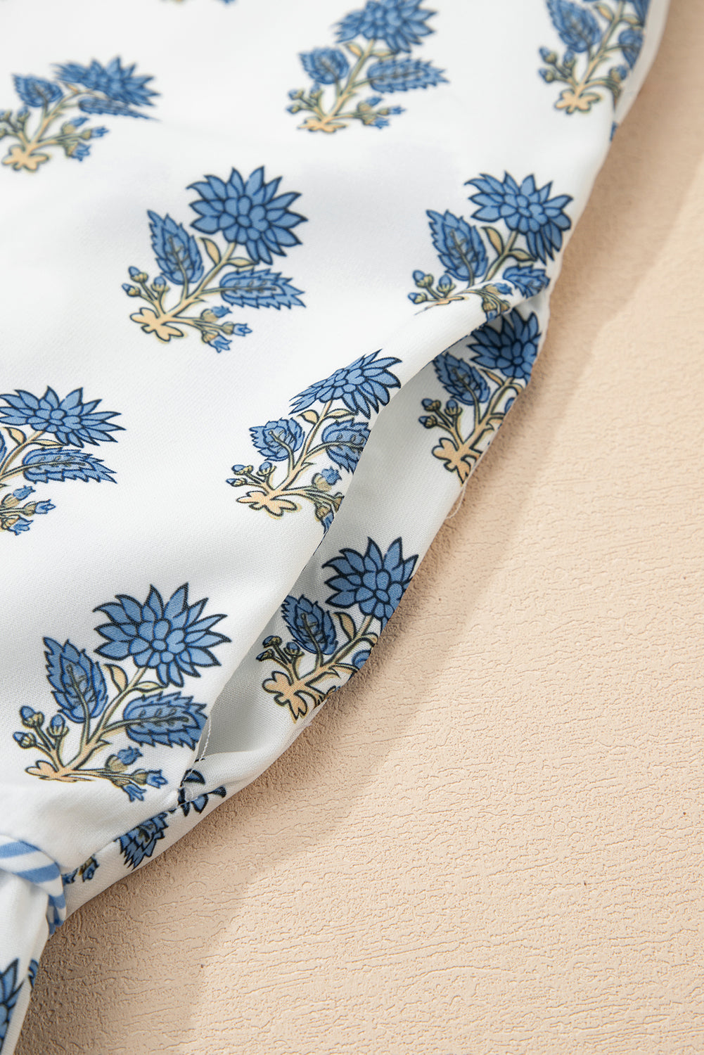 Sky Blue Floral Puff Sleeve Tied Neck Pocketed Mini Dress Floral Dresses JT's Designer Fashion