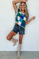 Dark Blue Check The Facts Color Block Sweater-Green Sweaters & Cardigans JT's Designer Fashion