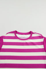 Rose Stripe Cap Sleeve Pocketed Shift T-shirt Dress T Shirt Dresses JT's Designer Fashion