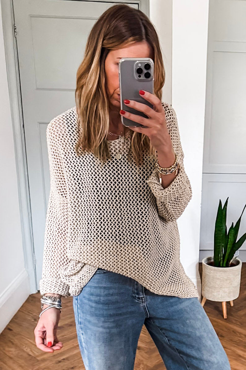 Smoke Gray Crochet Hollow-out Jumper Top Sweater Sweaters JT's Designer Fashion