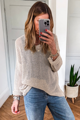 Smoke Gray Crochet Hollow-out Jumper Top Sweater Sweaters JT's Designer Fashion