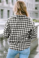 Black Plaid Print Chest Pockets Buttoned Tunic Shacket Plaid Shackets JT's Designer Fashion