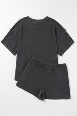 Carbon Grey Western Rodeo Graphic Patched 3D Ribbed Short 2pcs Outfit Graphic Sets JT's Designer Fashion