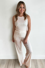 White Ribbed Texture Checkered Print 2pcs Tank and Pants Set Pant Sets JT's Designer Fashion