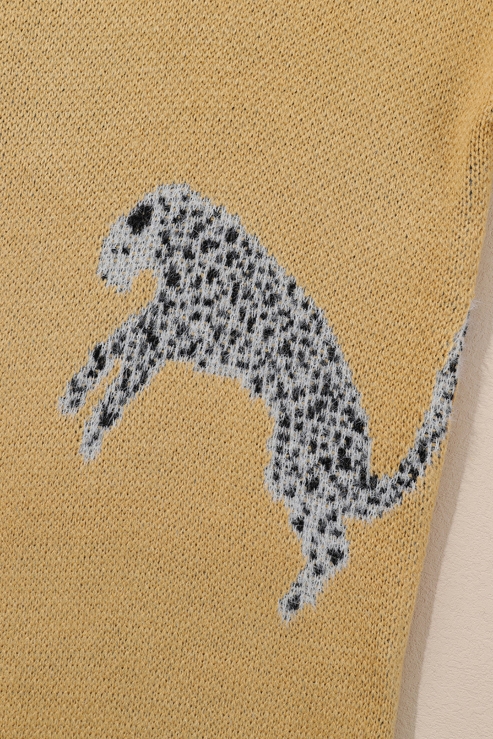 Camel Fuzzy Cheetah Accent Round Neck Sweater Sweaters & Cardigans JT's Designer Fashion