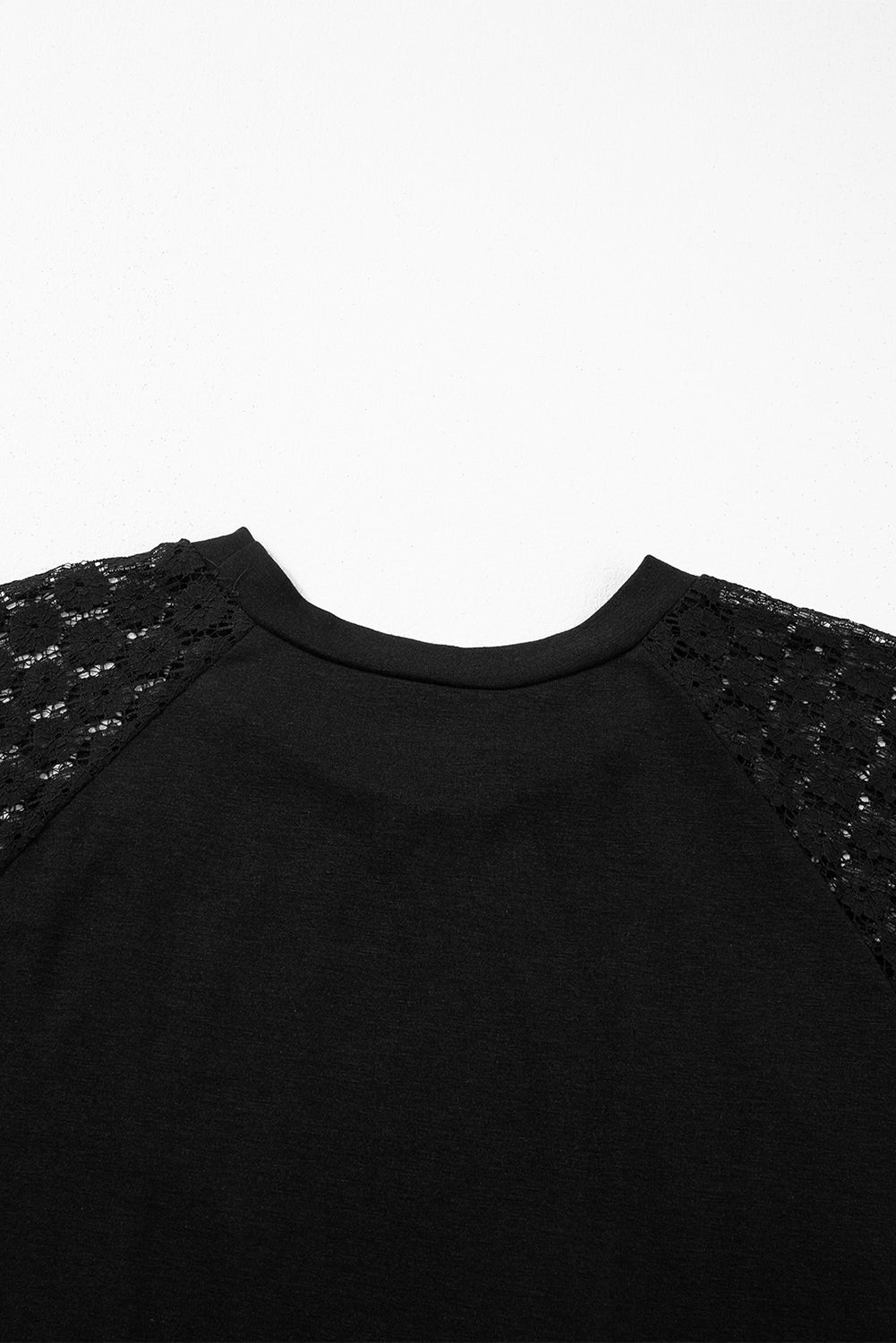 Black Contrast Lace Raglan Sleeve Pleated Detail Shift Dress T Shirt Dresses JT's Designer Fashion