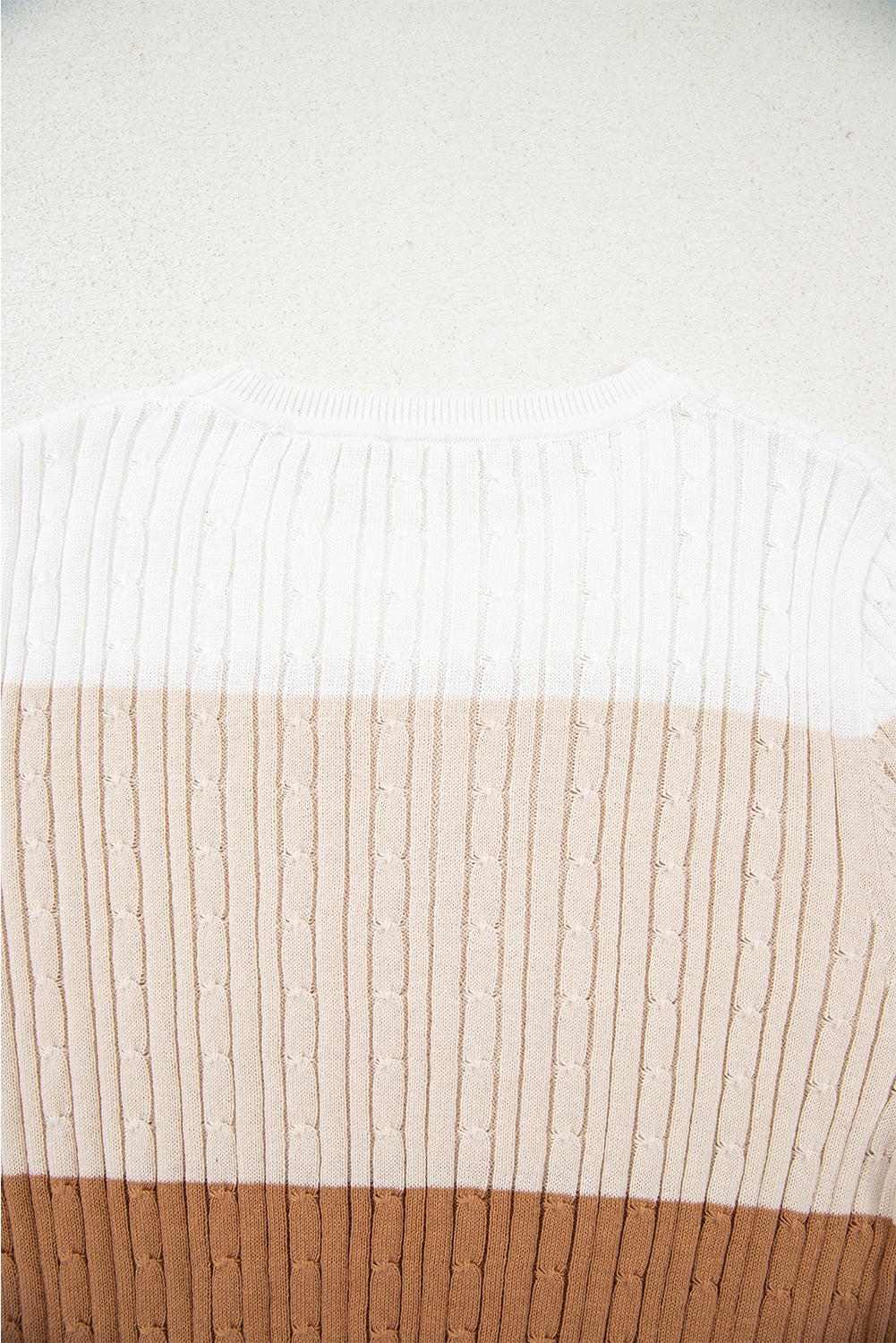 Khaki Colorblock Cable Knit Round Neck Sweater Sweaters JT's Designer Fashion