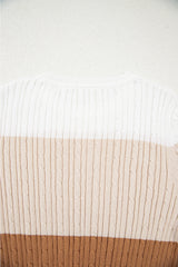 Khaki Colorblock Cable Knit Round Neck Sweater Sweaters JT's Designer Fashion