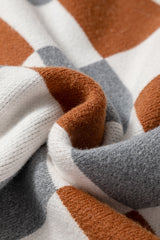 Brown Plus Size Checkered Crewneck Sweater Plus Size Sweaters & Cardigans JT's Designer Fashion