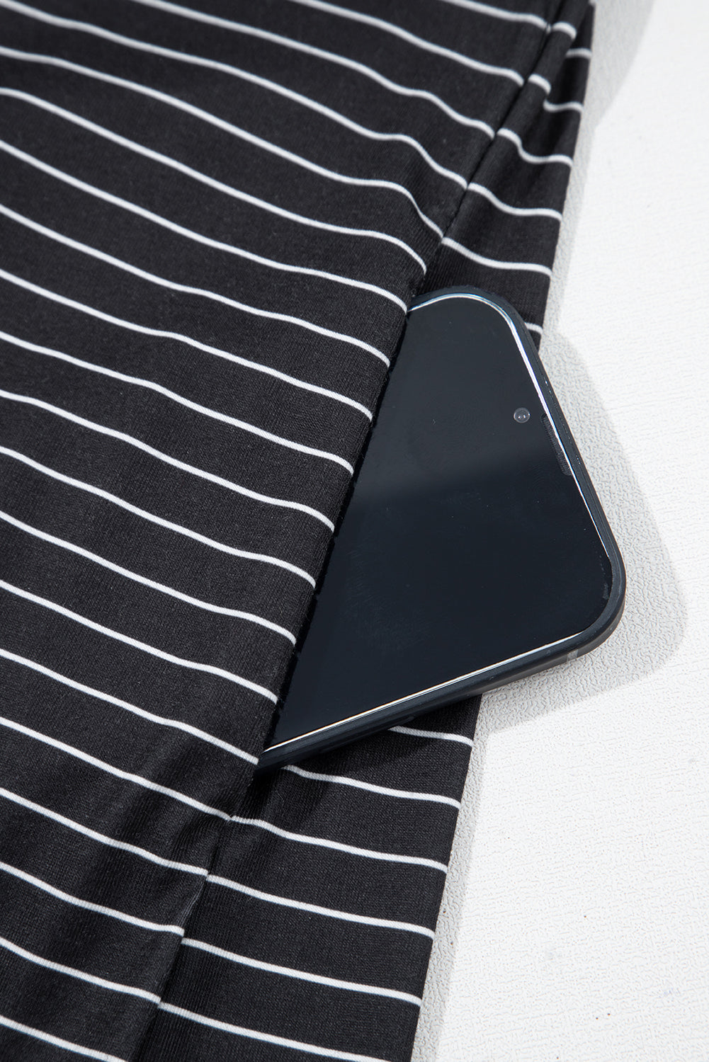 Black Stripe Ruffled Short Sleeve Crew Neck T Shirt Shift Mini Dress T Shirt Dresses JT's Designer Fashion