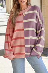 Pink Stripe Colorblock Oversized Sweater Sweaters JT's Designer Fashion