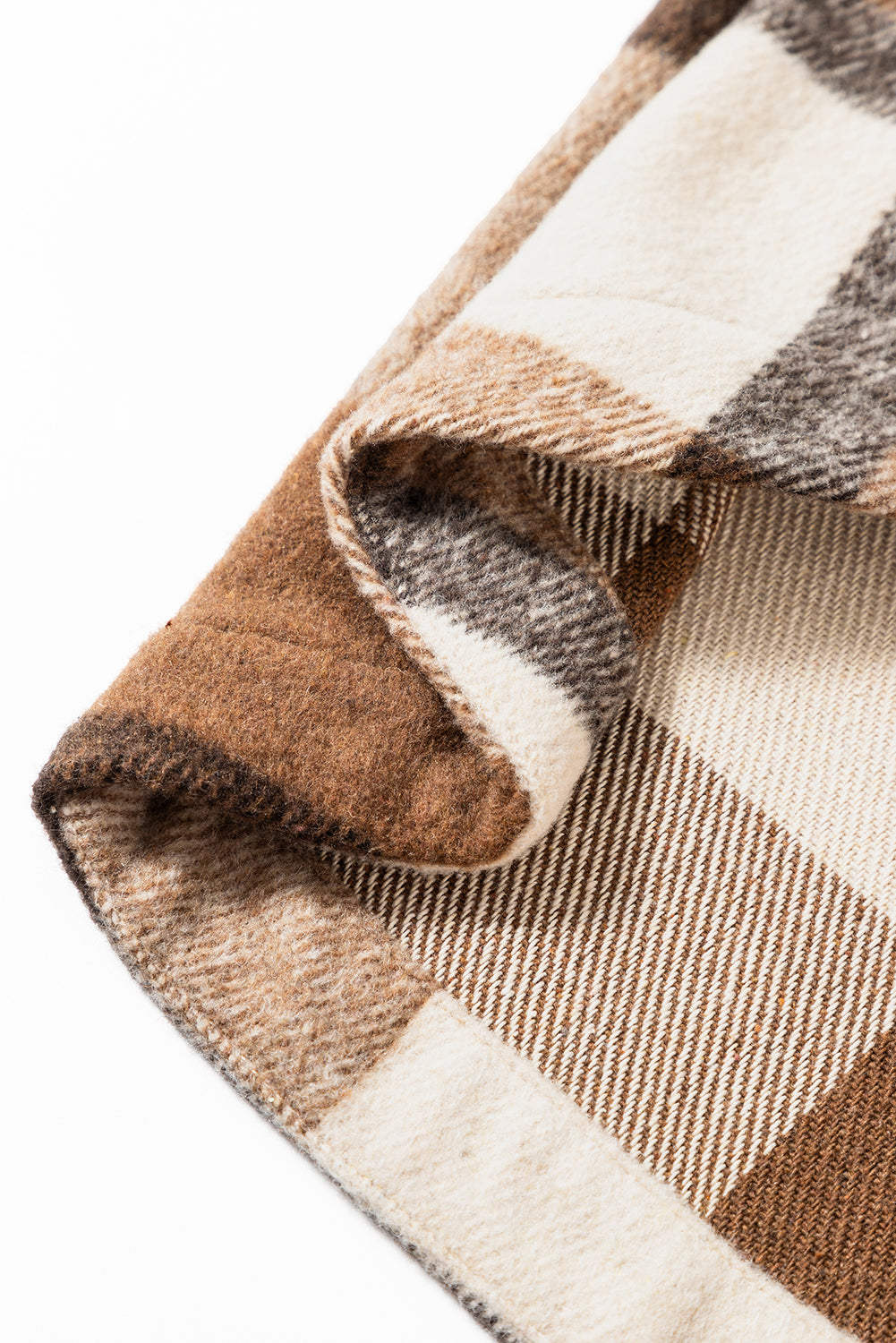 Light French Beige Flannel Plaid Double Flap Pocket Shacket Plaid Shackets JT's Designer Fashion