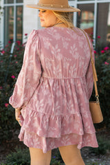Peach Blossom Floral Surplice V Neck Tiered Ruffled Plus Size Dress Plus Size Mini Dresses JT's Designer Fashion
