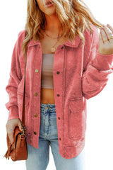 Fiery Red Vintage Washed Flap Pocket Button Shacket Jackets JT's Designer Fashion