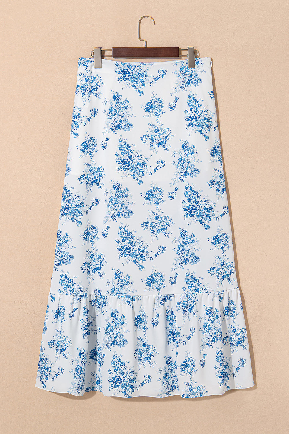 Sky Blue Boho Floral High Waist Ruffle Split Maxi Skirt Skirts & Petticoat JT's Designer Fashion