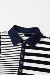 Black Stripe Half Placket Polo T Shirt Dress T Shirt Dresses JT's Designer Fashion