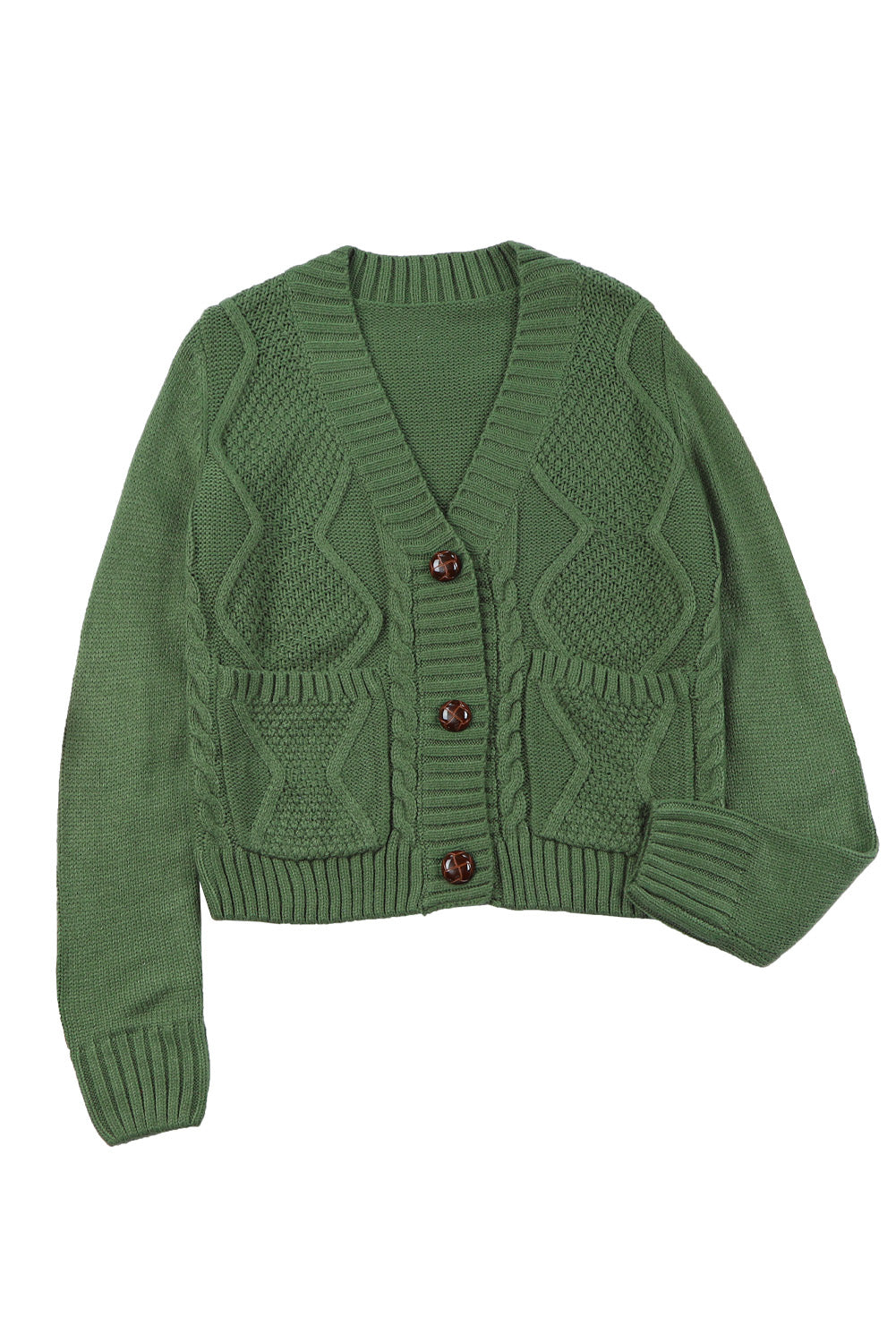 Green Front Pockets Buttons Textured Cardigan Sweaters & Cardigans JT's Designer Fashion