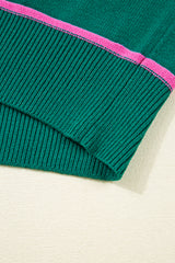 Green Stripe Half Buttons Drop Shoulder Oversized Sweater Sweaters JT's Designer Fashion