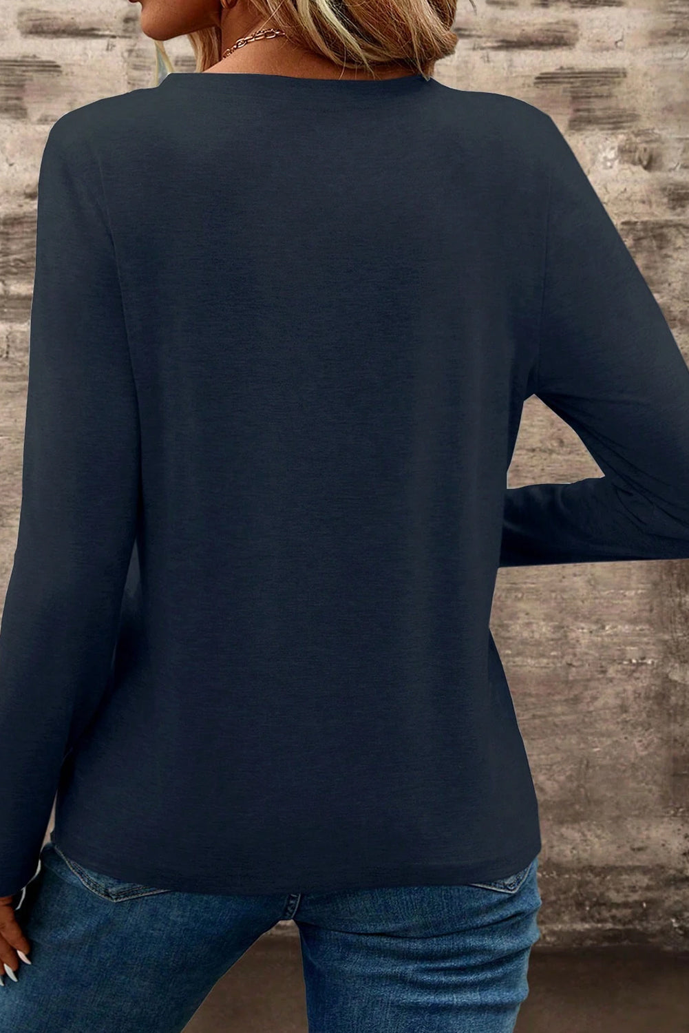 Dirty blue Notch V Neck Pocket Patched Long Sleeve T Shirt Long Sleeve Tops JT's Designer Fashion