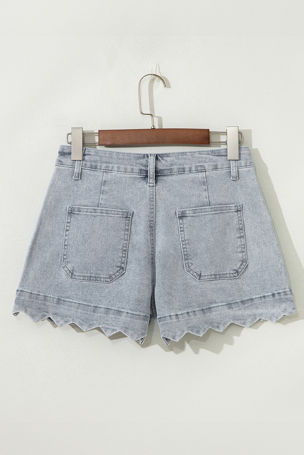 Dusk Blue Scalloped Hemline Acid Wash High Waist Denim Shorts Denim Shorts JT's Designer Fashion
