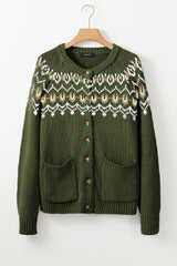 Moss Green Western Fashion Abstract Printed Cardigan Sweater Cardigans JT's Designer Fashion