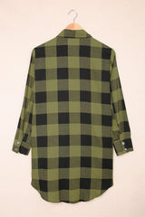 Green Turn-down Collar Plaid Shirt Coat Coats JT's Designer Fashion