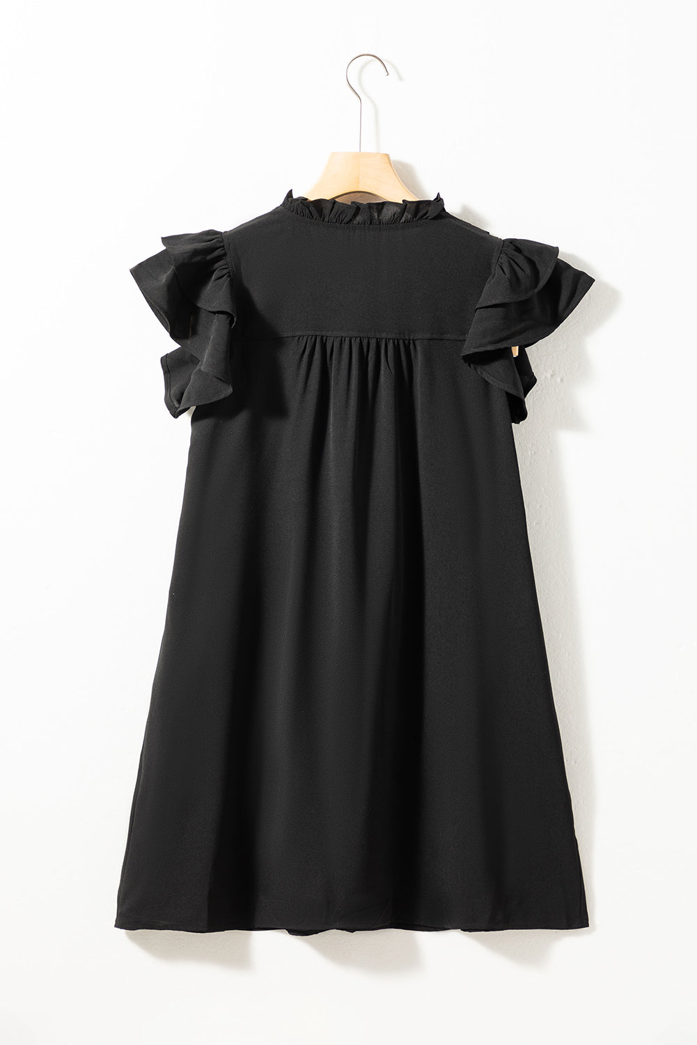 Black Ruffle Sleeve V Neck Frilled Shift Dress Mini Dresses JT's Designer Fashion