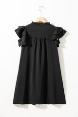 Black Ruffle Sleeve V Neck Frilled Shift Dress Mini Dresses JT's Designer Fashion