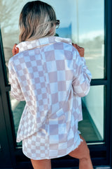 Khaki Checkerboard Flap Pocket Button Front Shacket Plaid Shackets JT's Designer Fashion