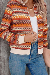 Orange Boho Striped Zip Up Long Sleeve Jacket Jackets JT's Designer Fashion