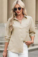 Beige Pure Color Patch Pocket Shirt Blouses & Shirts JT's Designer Fashion