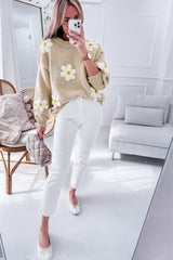 Parchment Floral Crochet Chunky Knit Sweater Sweaters JT's Designer Fashion