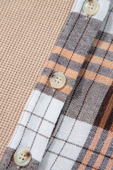 Khaki Thermal Knit Plaid Patchwork Shacket Plaid Shackets JT's Designer Fashion