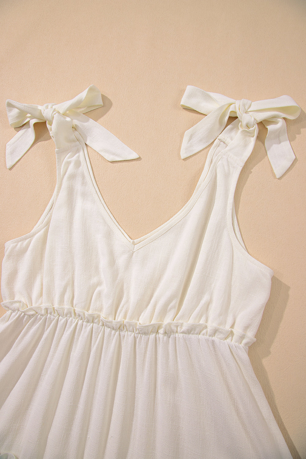 Oatmeal Solid Color Tied Straps Ruffle Tiered Mini Dress Mini Dresses JT's Designer Fashion