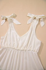 Oatmeal Solid Color Tied Straps Ruffle Tiered Mini Dress Mini Dresses JT's Designer Fashion