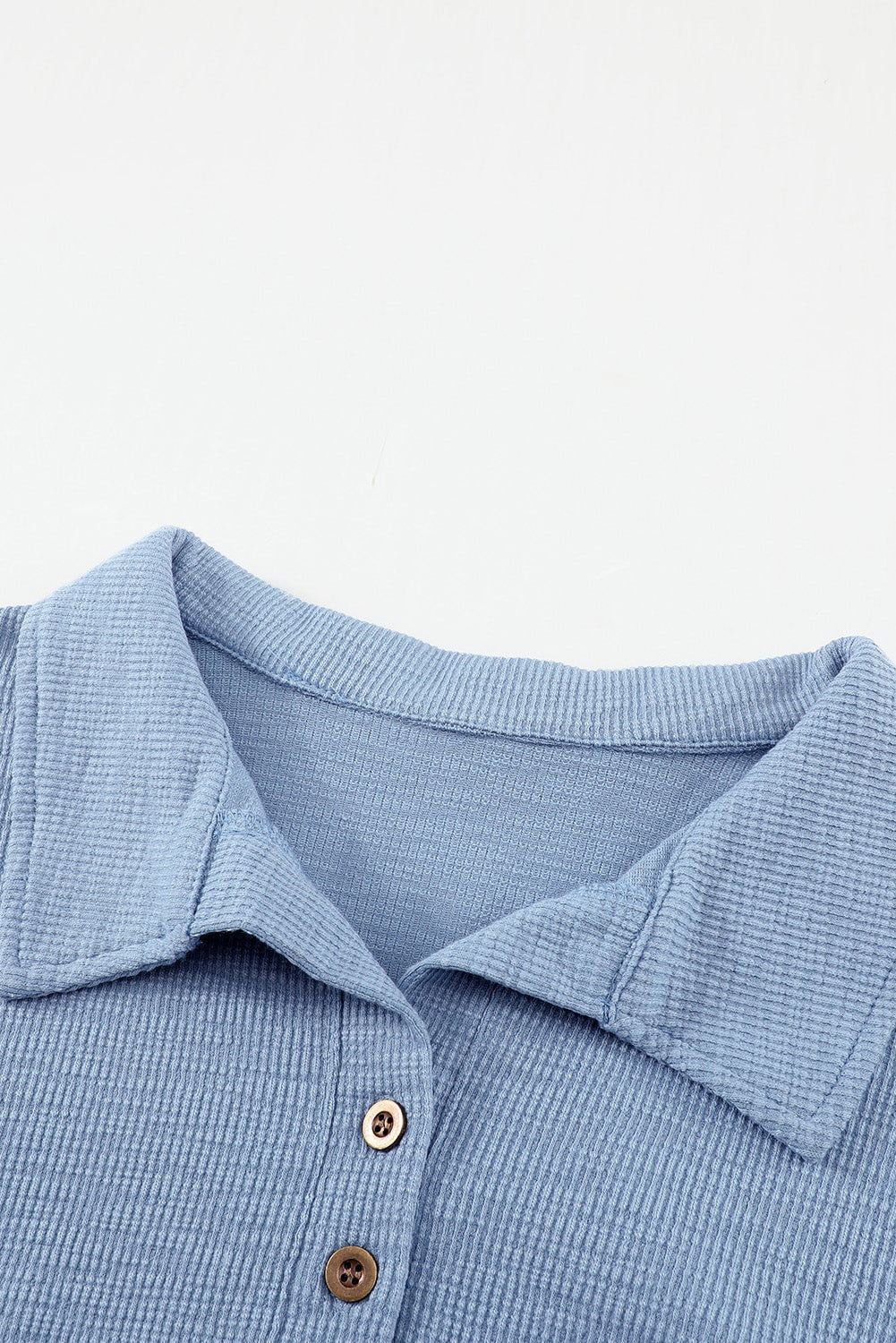 Sky Blue Button Front Turn-down Neck Knit Top Long Sleeve Tops JT's Designer Fashion