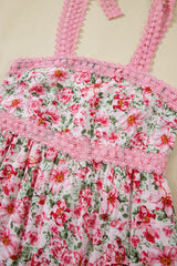 Pink Floral Lace Tied Strap Empire Waist Maxi Dress Floral Dresses JT's Designer Fashion