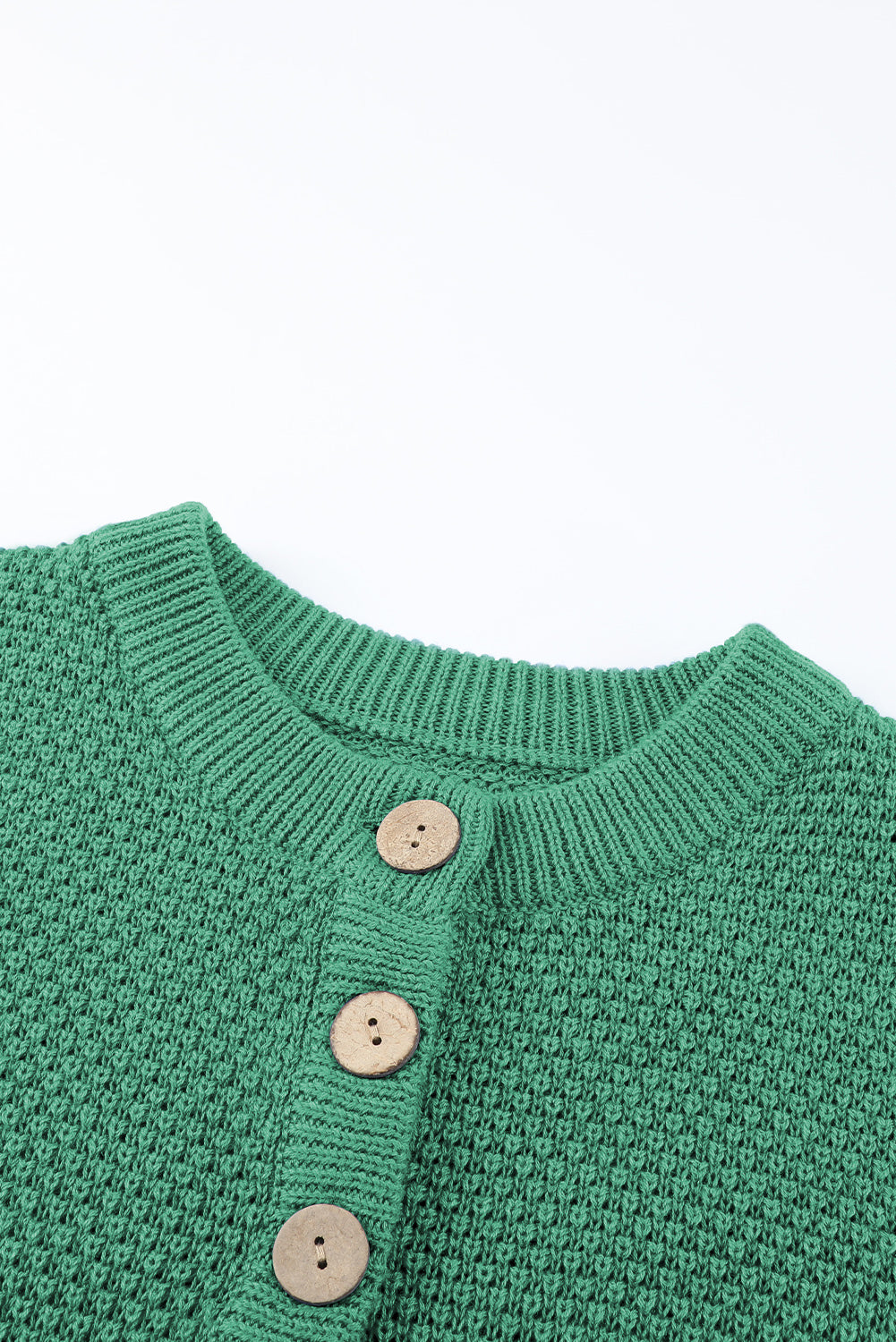 Green Henley Pullover Drop Shoulder Sweater with Slits Sweaters JT's Designer Fashion