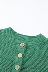 Green Henley Pullover Drop Shoulder Sweater with Slits Sweaters JT's Designer Fashion