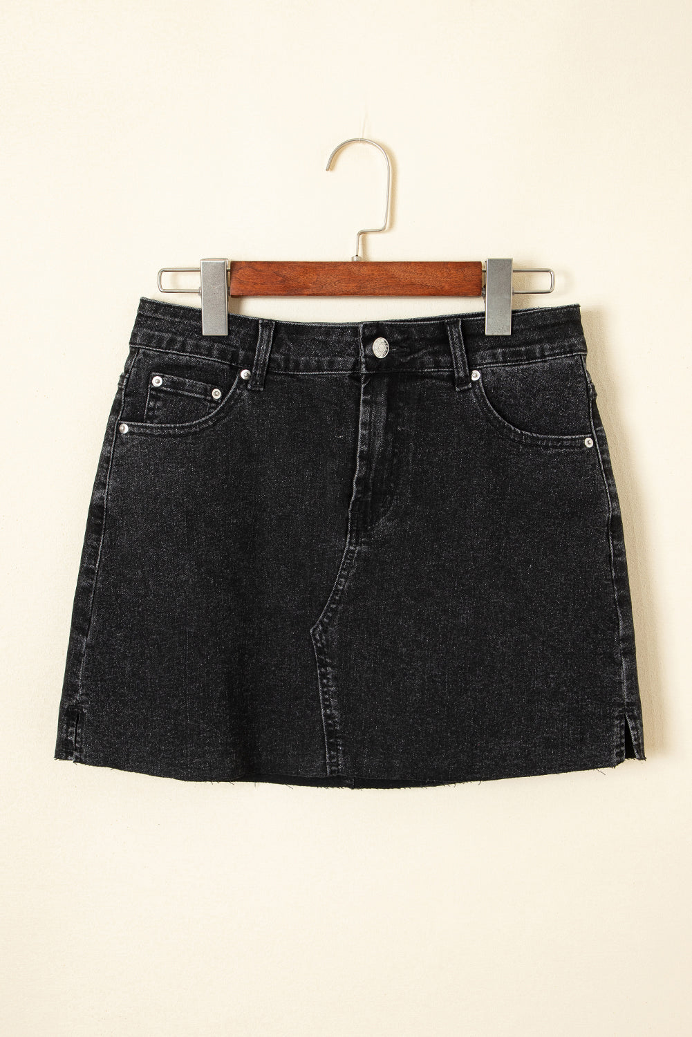 Carbon Grey Mineral Wash Ripped Raw Hem Denim Mini Skirt Skirts & Petticoat JT's Designer Fashion