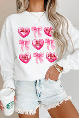 White Valentine Candy Heart & Bow Graphic Sweatshirt White 50%Polyester+50%Cotton Graphic Sweatshirts JT's Designer Fashion