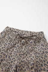 Khaki Leopard Printed Drawstring Elastic Waistband Pocketed Wide Leg Jeans Jeans JT's Designer Fashion
