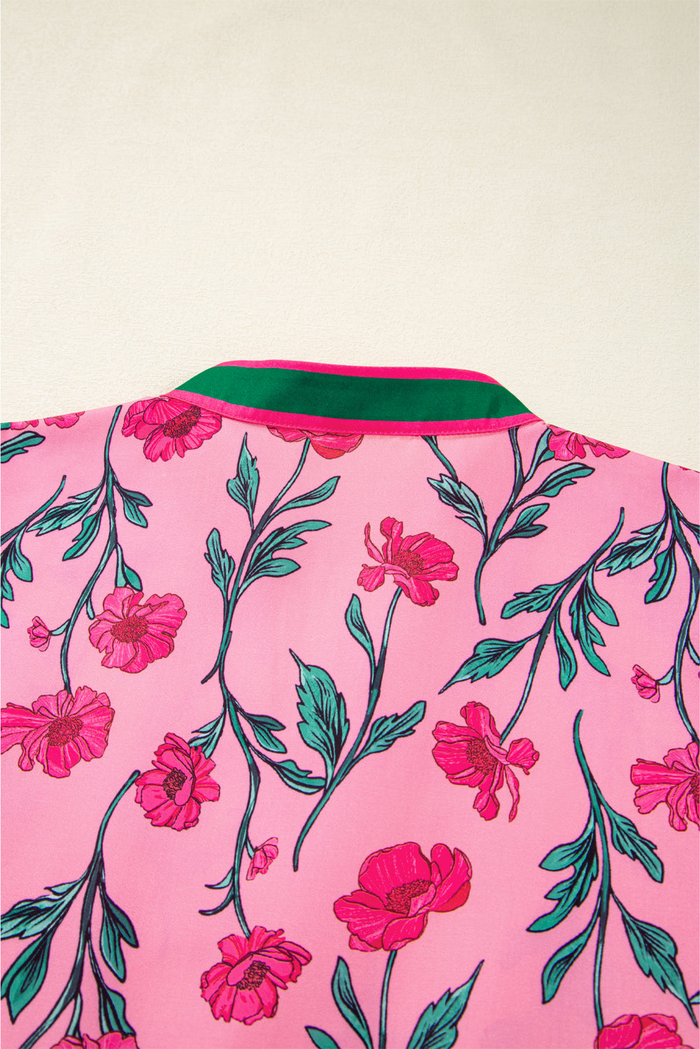Pink Floral Contrast Neckline A-line Puff Sleeve Long Dress Maxi Dresses JT's Designer Fashion