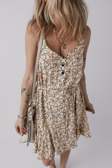 Khaki Boho Floral Printed Tie Waist Flared Sundress Floral Dresses JT's Designer Fashion