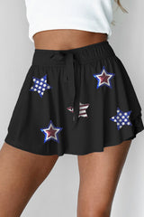 Black Sequined Flag Star Active Mini Skort Graphic Pants JT's Designer Fashion